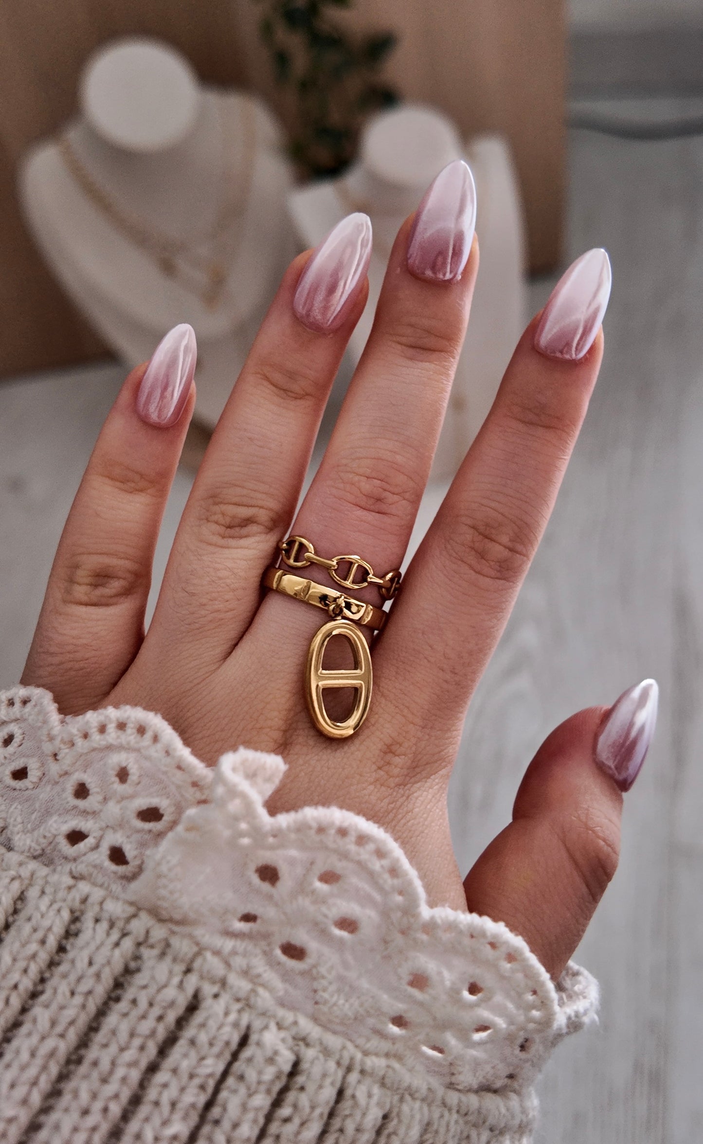 Viana - bague ajustable chaîne pendentif maille
