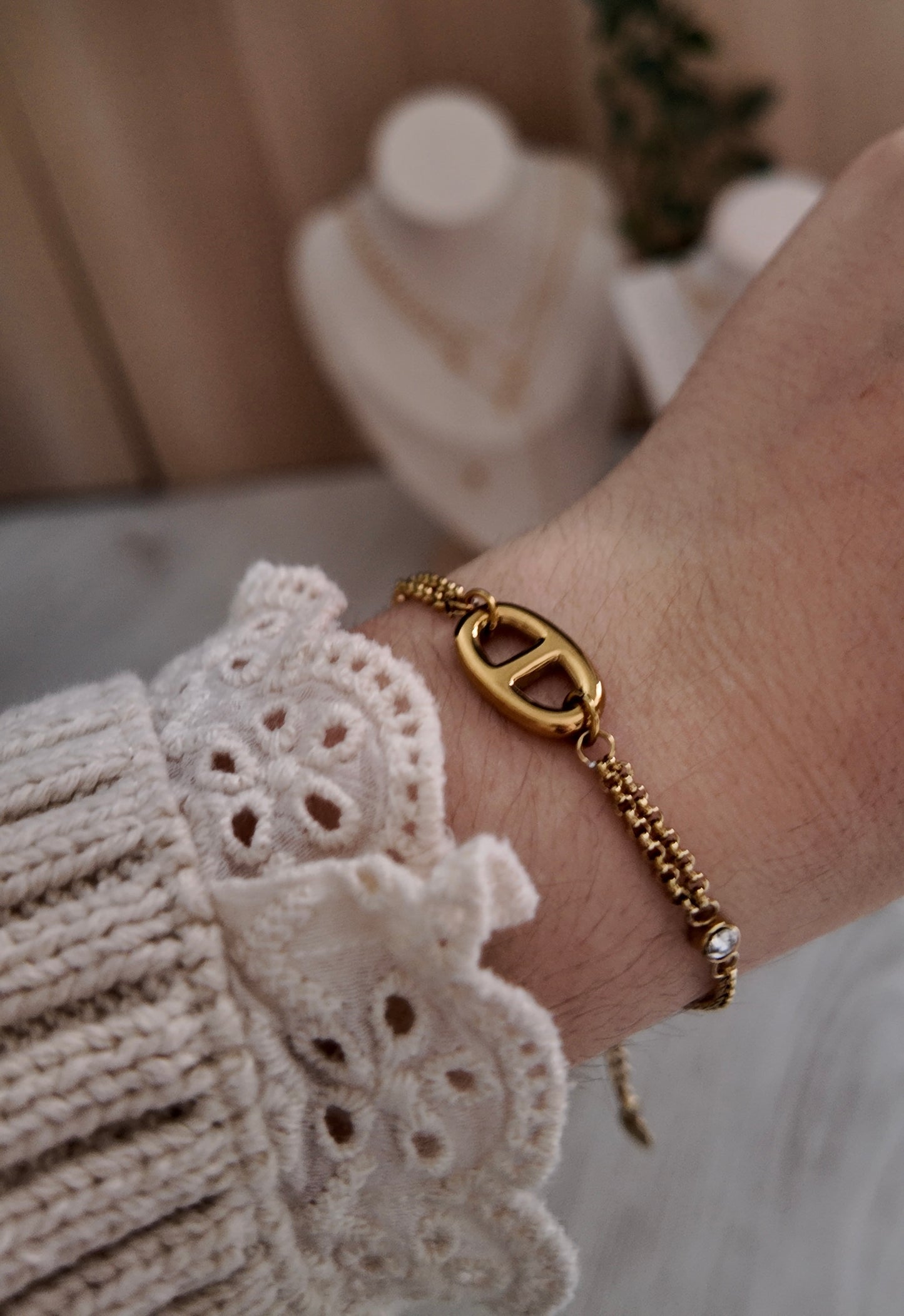 Aveline – bracelet maille marine & zircon