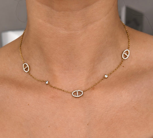 Émy – collier ras du cou maille marine & zircon