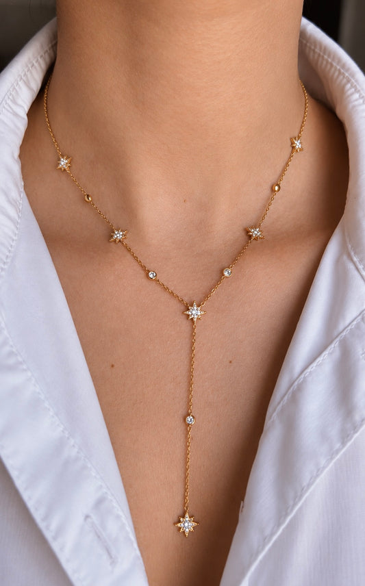 Léana – collier Y motifs étoiles & zircon