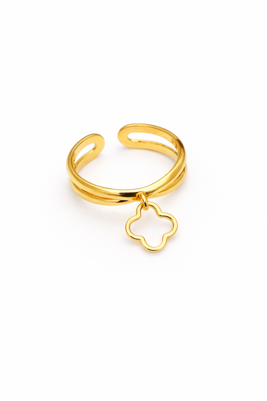 Alba - bague dorée ajustable pendentif trèfle