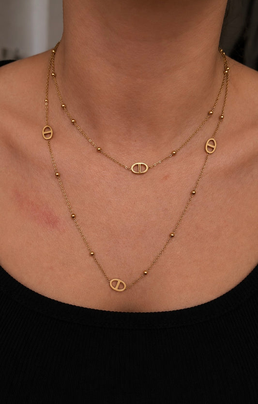 Élena – collier sautoir maille marine
