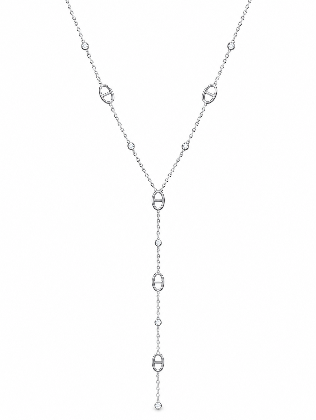 Nélia – collier Y maille marine & zircon