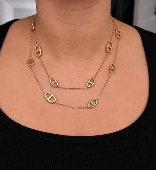 Camélia – collier sautoir maille marine épaisse