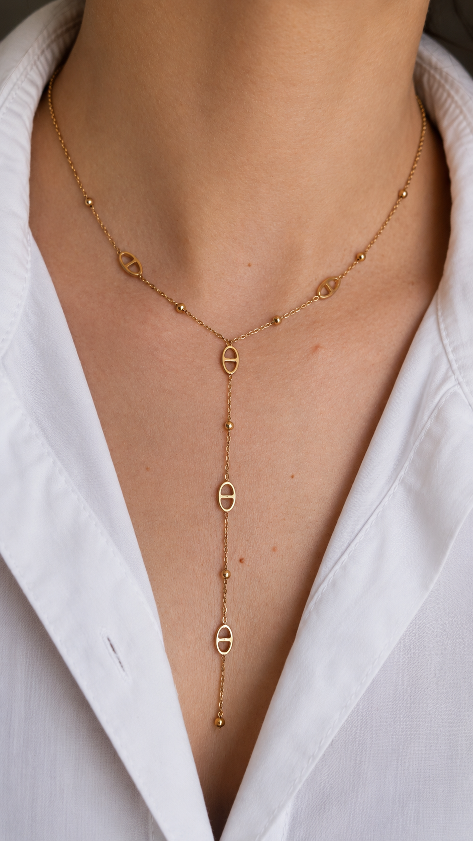 Amalya – collier Y maille marine