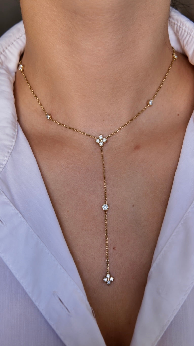 Naïa – collier Y doré motifs zircon