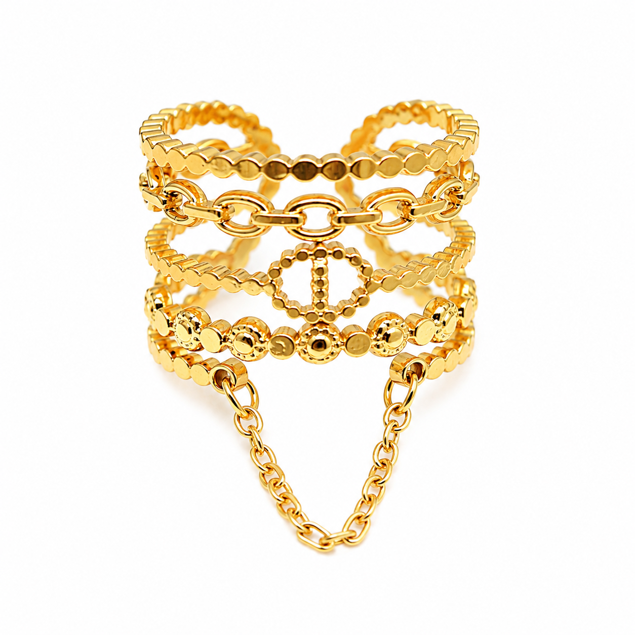 Valence - bague ajustable dorée design structuré