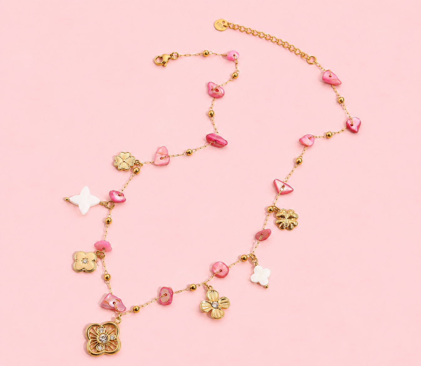 Soleya - Collier doré à charms trèfles et pierres