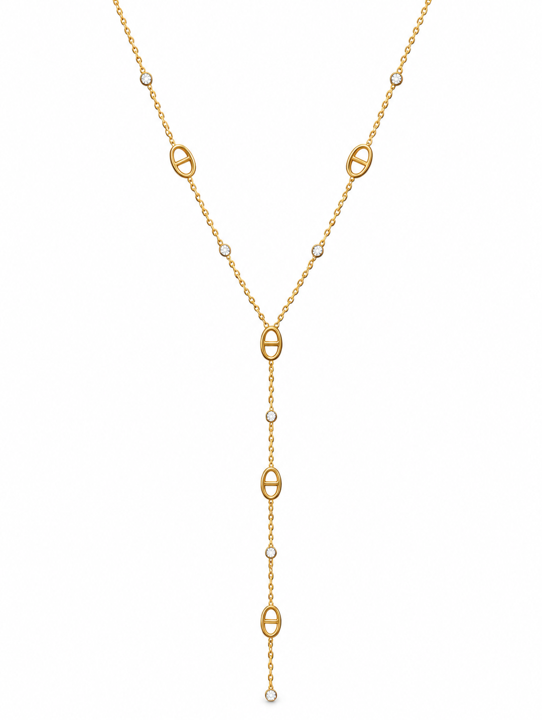Nélia – collier Y maille marine & zircon