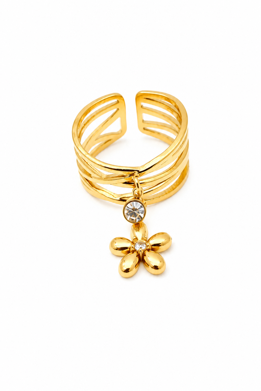 Flora - bague ajustable dorée avec détails fleuris