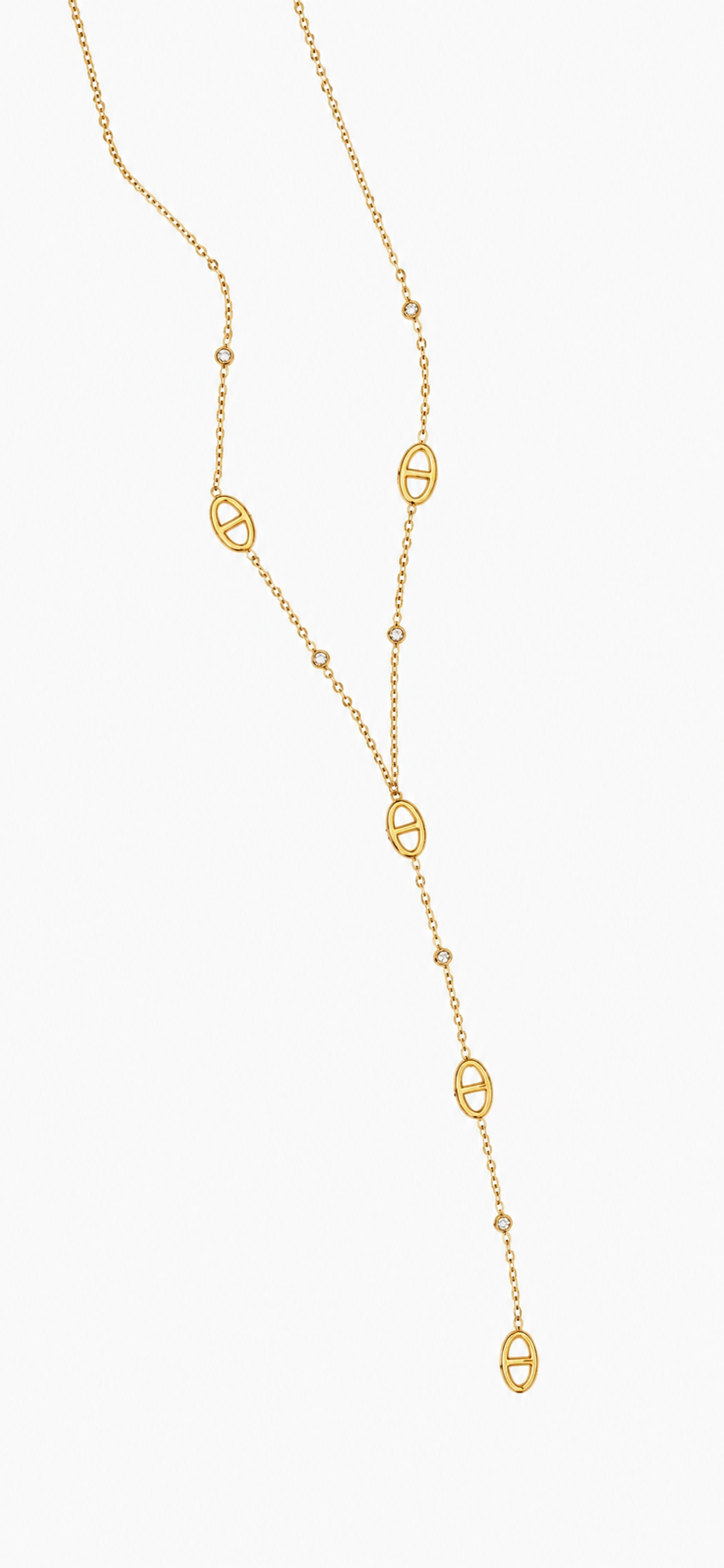 Liora – collier Y doré maille marine & zircon