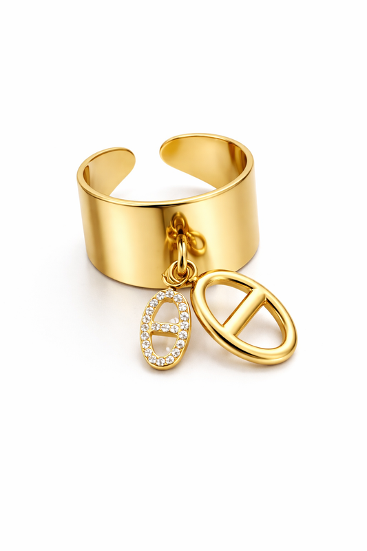 Vélora - bague ajustable pendentif doubles maille