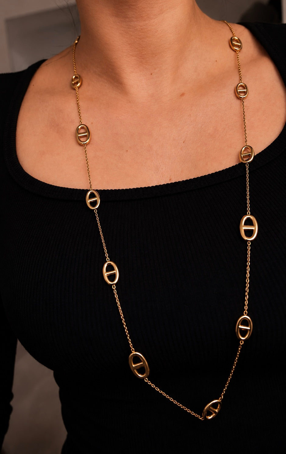 Camélia – collier sautoir maille marine épaisse