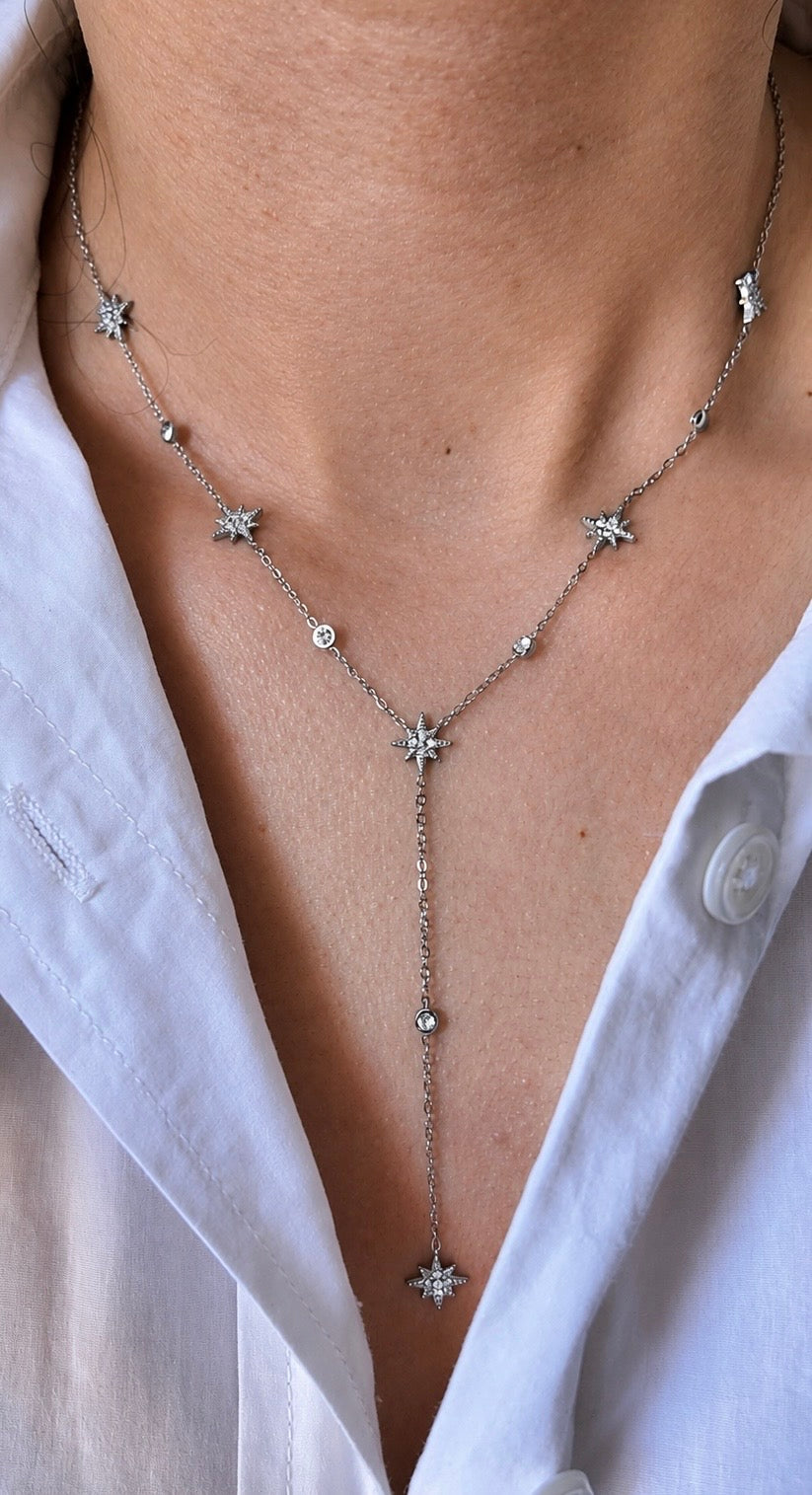 Léana – collier Y motifs étoiles & zircon
