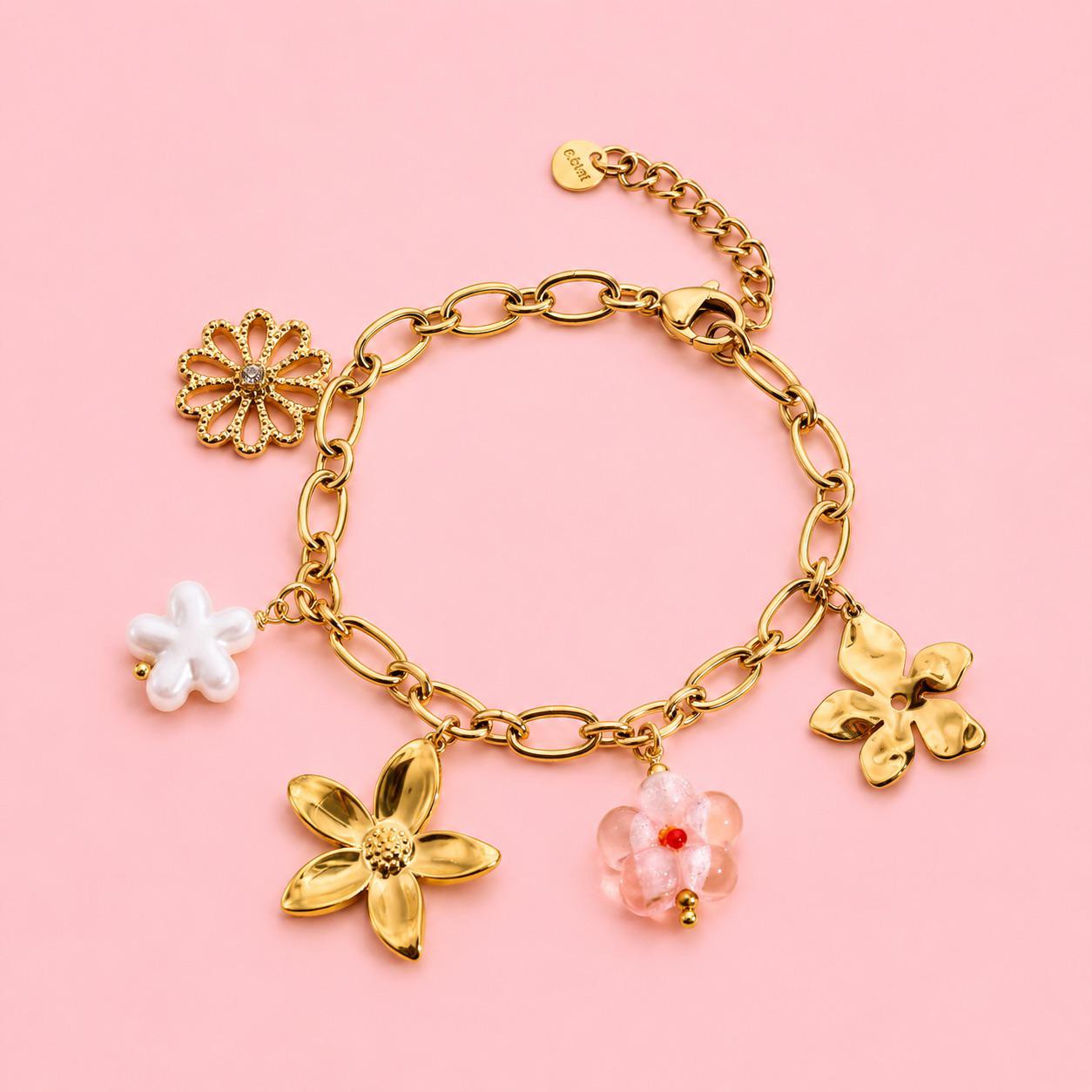 Sun Kiss – Bracelet à charms fleurs et perle