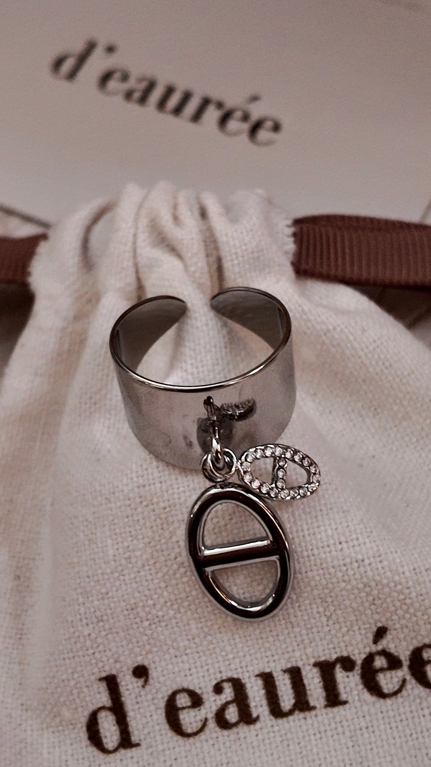 Vélora - bague ajustable pendentif doubles maille