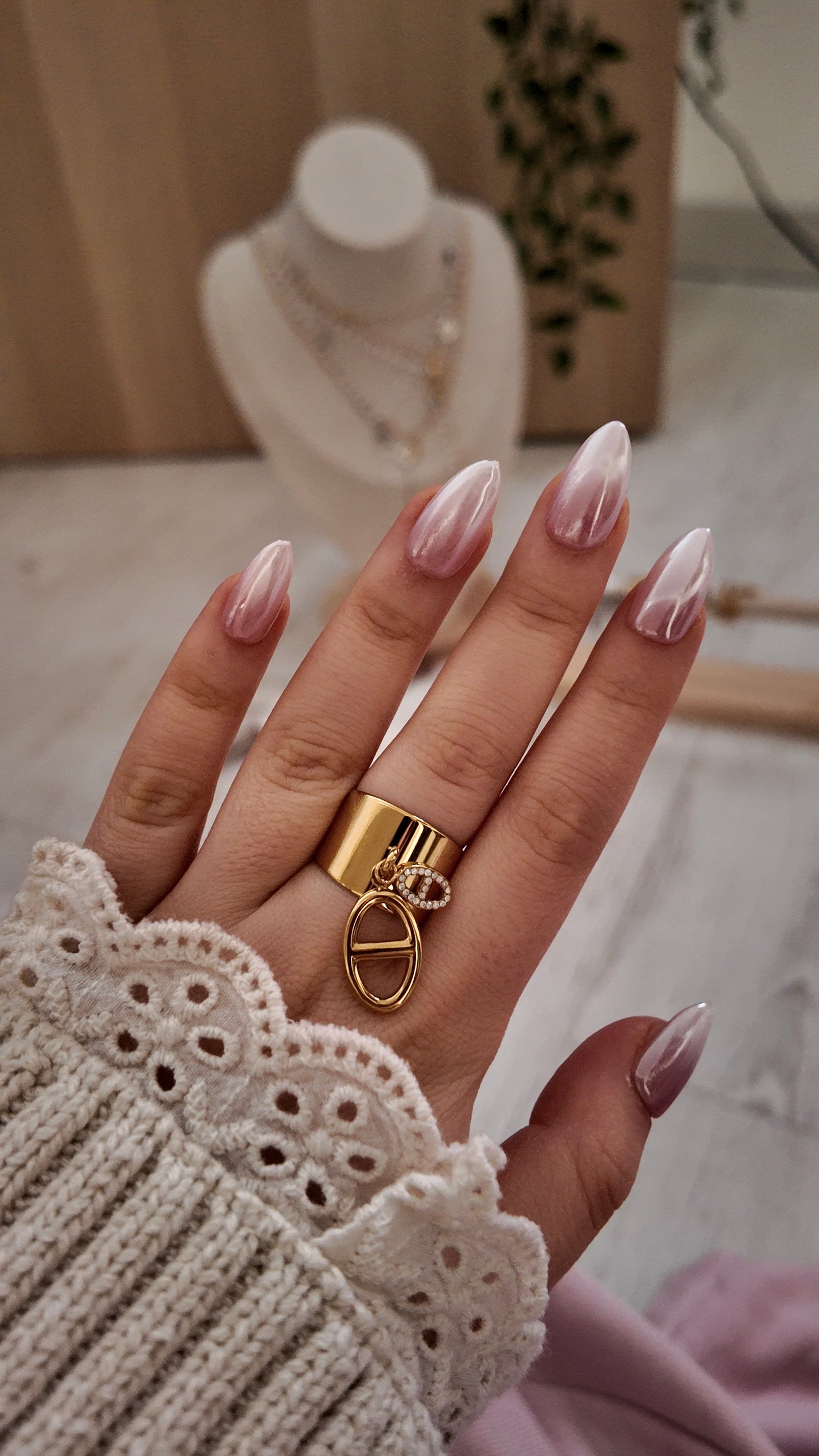 Vélora - bague ajustable pendentif doubles maille