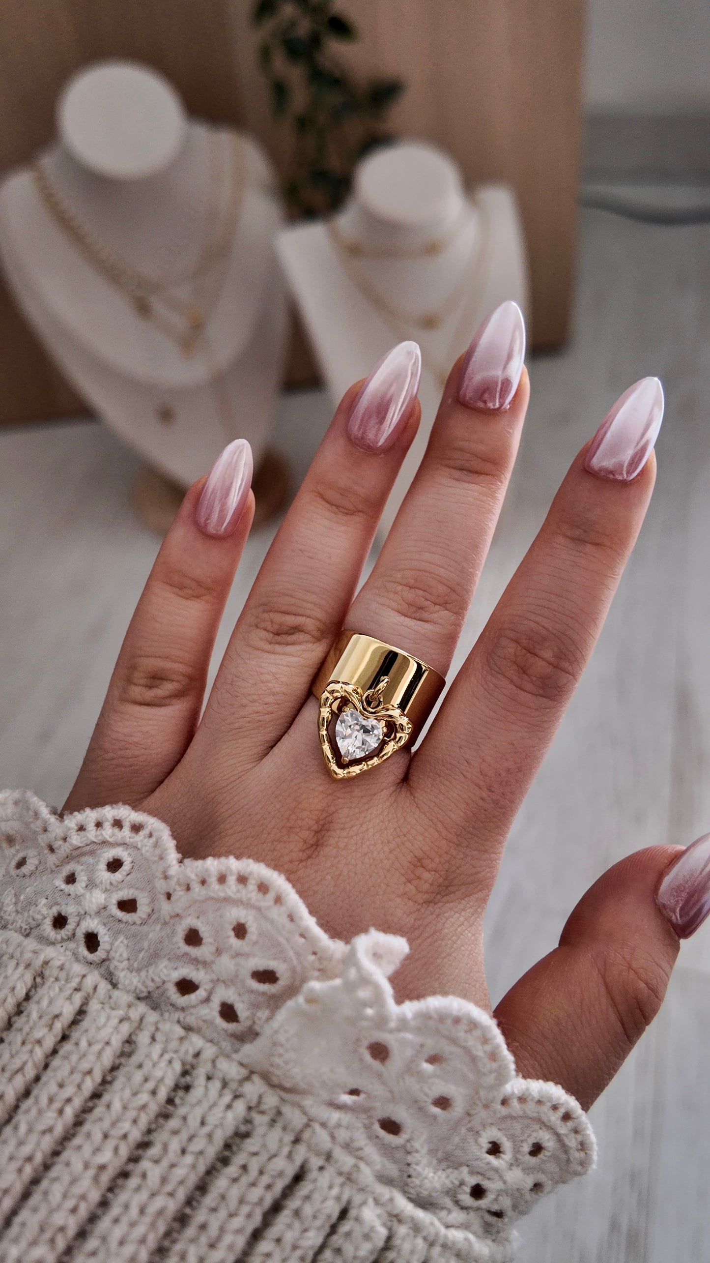 Célia – bague ajustable cœur & zircon
