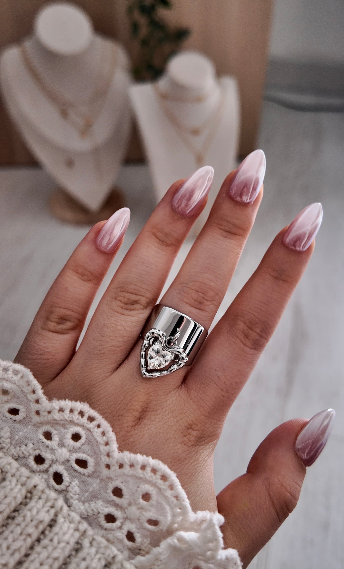 Célia – bague ajustable cœur & zircon