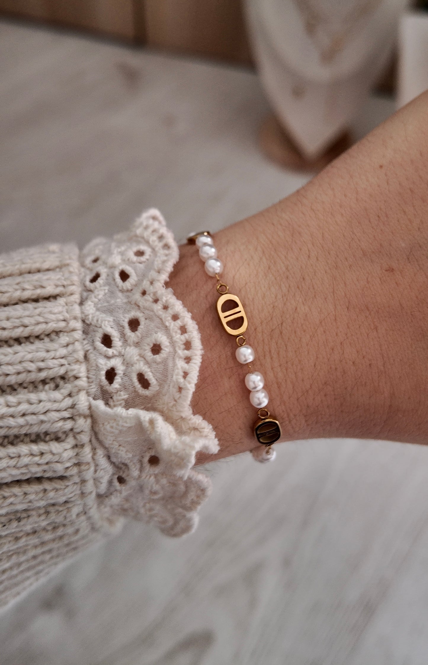 Valina - bracelet ovales et perles dorés
